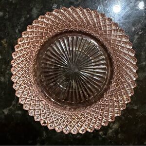 Vintage 1930s “Miss America” pink depression glass round trinket tray